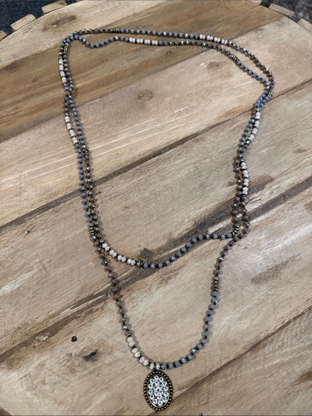 Pink Panache Layered Beaded Pendant Necklace in Neutral Tones - Brand Unmarked